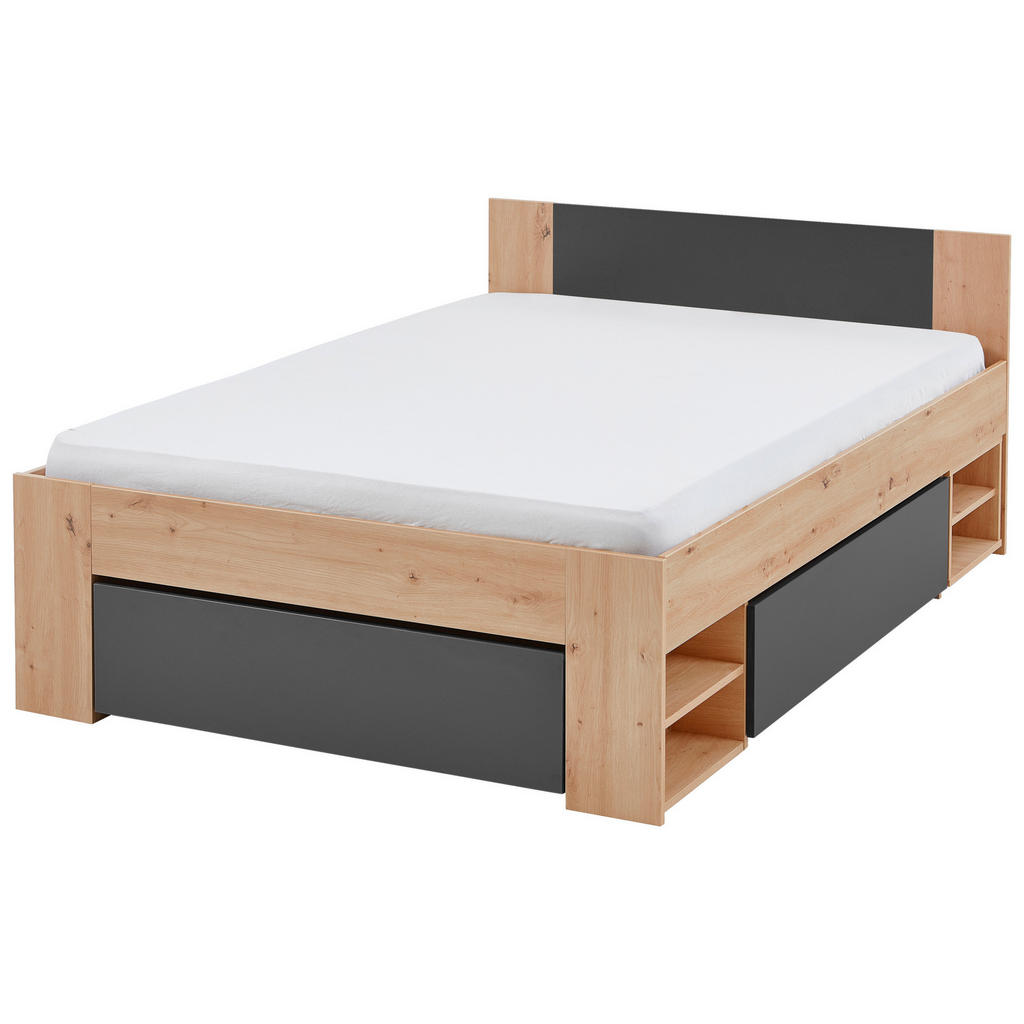 Stauraumbett Mit Bettladen 140x 200cm Azurro Anthrazit/eiche