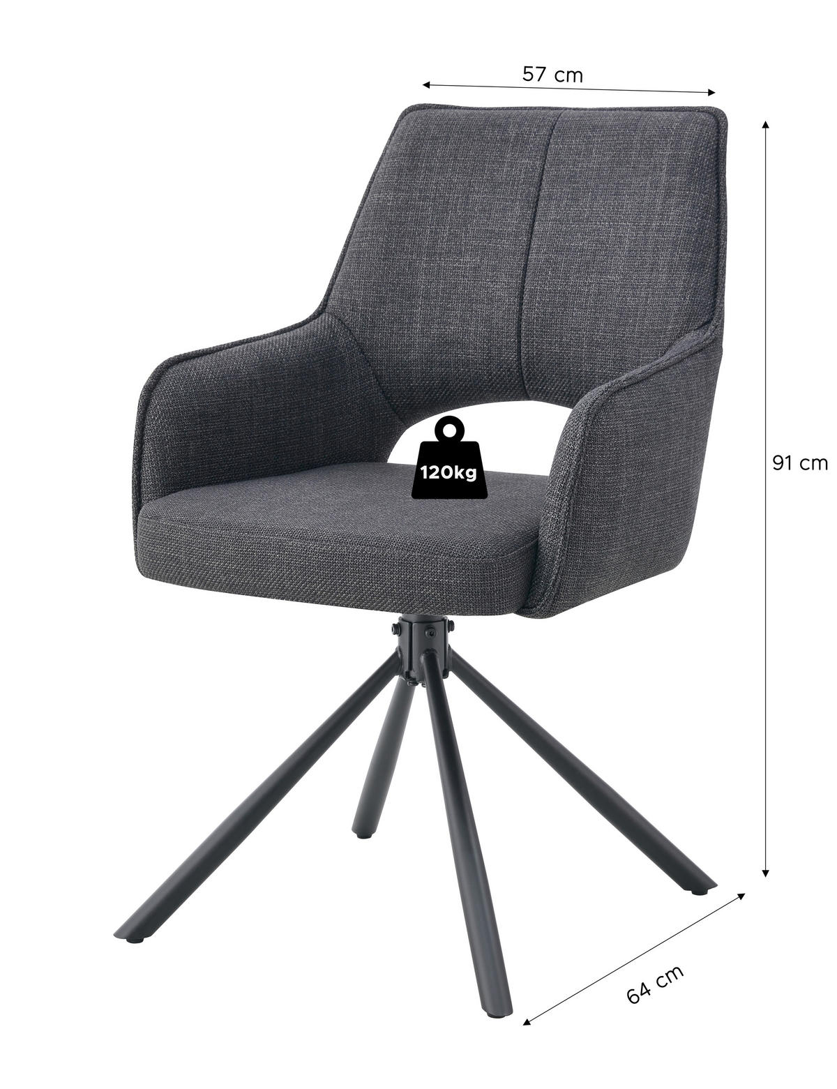 ARMLEHNSTUHL-SET 2 Stück  in Webstoff  - Anthrazit, MODERN, Textil/Metall (57/91/64cm) - MID.YOU