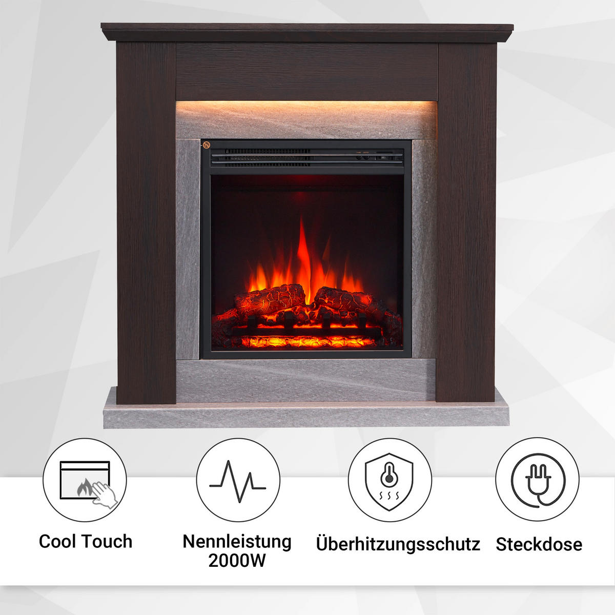 ELEKTROKAMIN - Dunkelbraun, Basics, Holzwerkstoff/Metall (89/88/25cm)