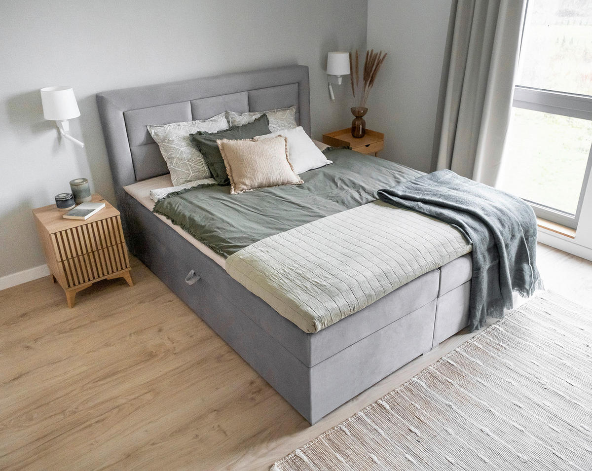 BOXBETT 180/200 cm  in Hellgrau  - Silberfarben/Hellgrau, Modern, Holz/Kunststoff (180/200cm) - MID.YOU