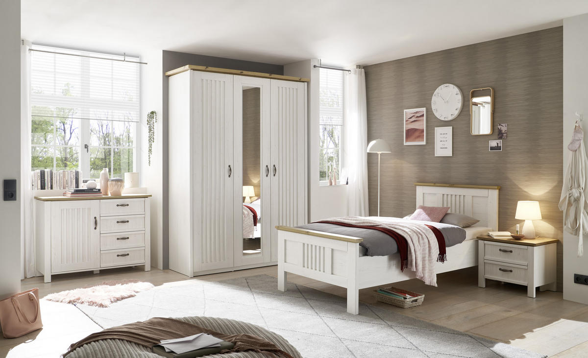 BETT 100/200 cm  in Weiss, Eichefarben   - Weiss/Eichefarben, Lifestyle, Holzwerkstoff (100/200cm) - Landscape