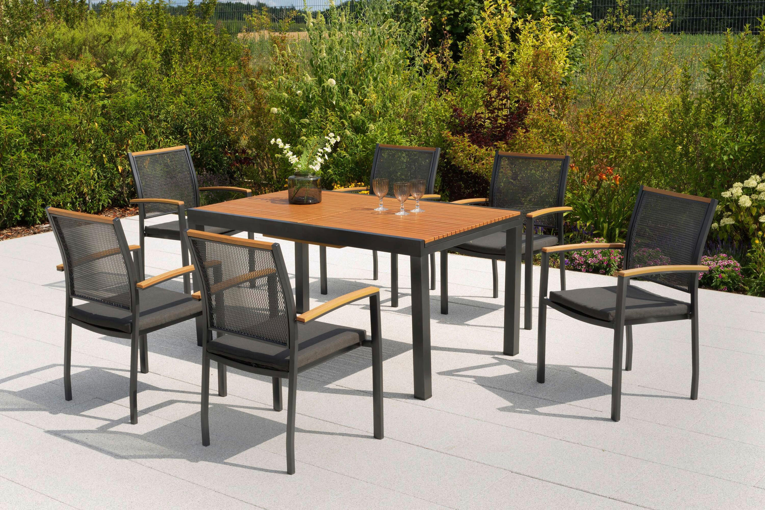 GARTENTISCHGRUPPE  - Graphitfarben/Naturfarben, KONVENTIONELL, Kunststoff/Textil - Gardenson