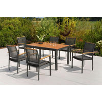 GARTENTISCHGRUPPE  - Graphitfarben/Naturfarben, KONVENTIONELL, Kunststoff/Textil - Gardenson