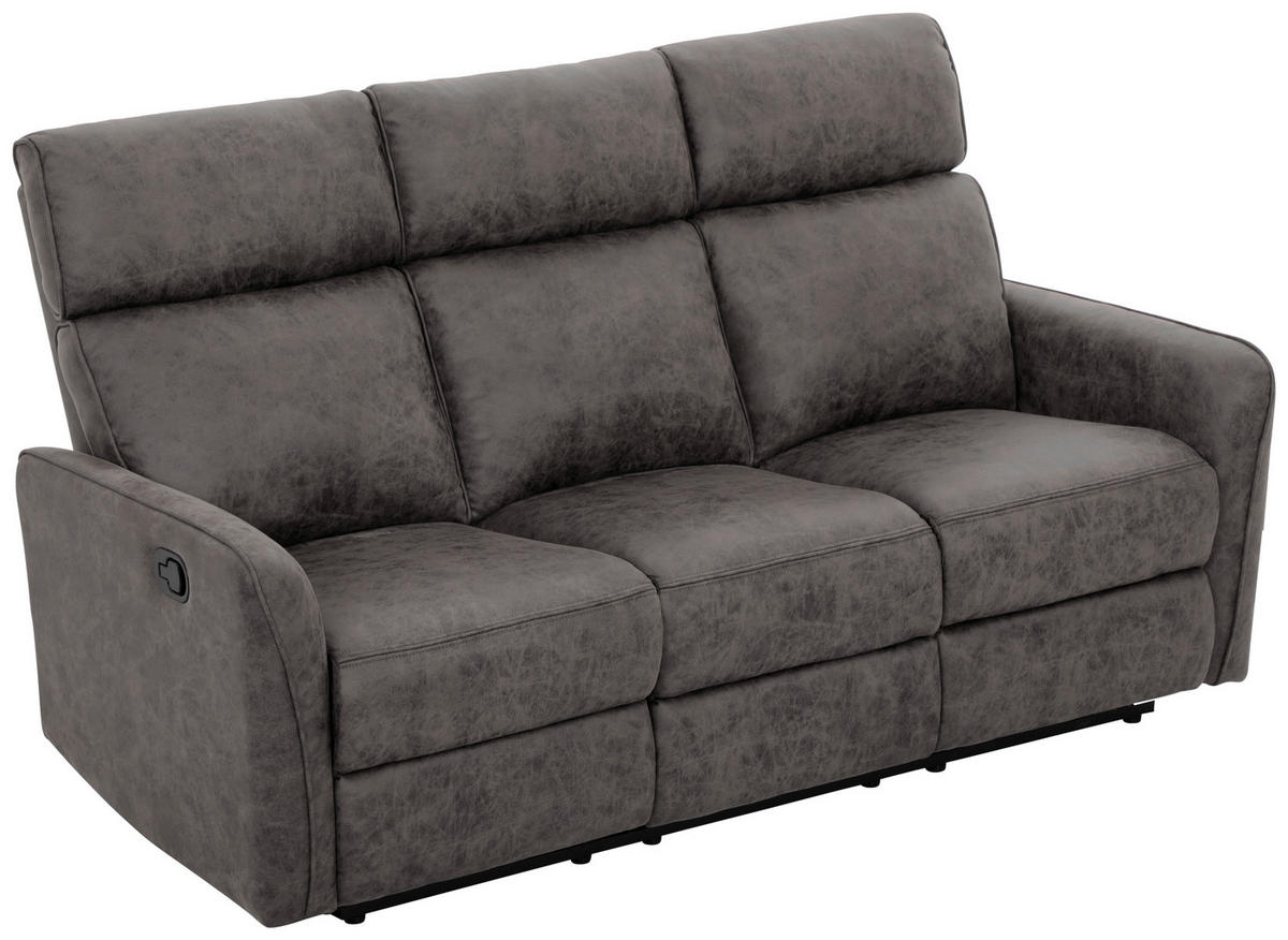 3-SITZER-SOFA Mikrofaser Grau  - Schwarz/Grau, Design, Holz/Kunststoff (185/105/93cm) - Livetastic