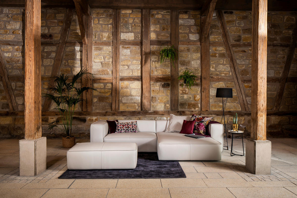 ECKSOFA in Echtleder Beige  - Beige/Schwarz, Modern, Leder/Kunststoff (300/164cm) - W.Schillig