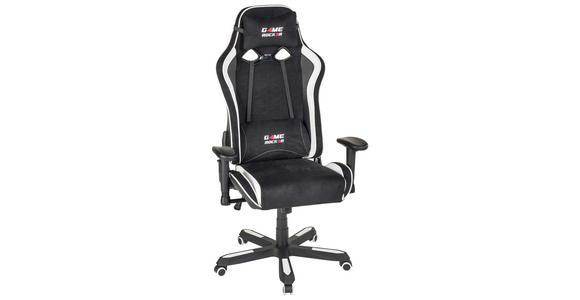 GAMINGSTUHL in Lederlook, Mikrofaser Schwarz, Weiß - Schwarz/Weiß, Design, Kunststoff/Textil (72/128-138/72cm) - Xora