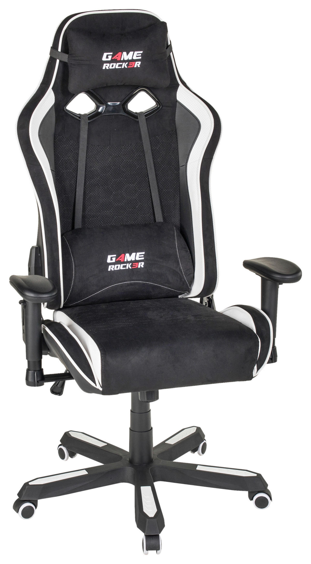 GAMER SZÉK  bőrhatású textil, mikroszál fekete, fehér  - fekete/fehér, Design, műanyag/textil (72/128-138/72cm) - Xora