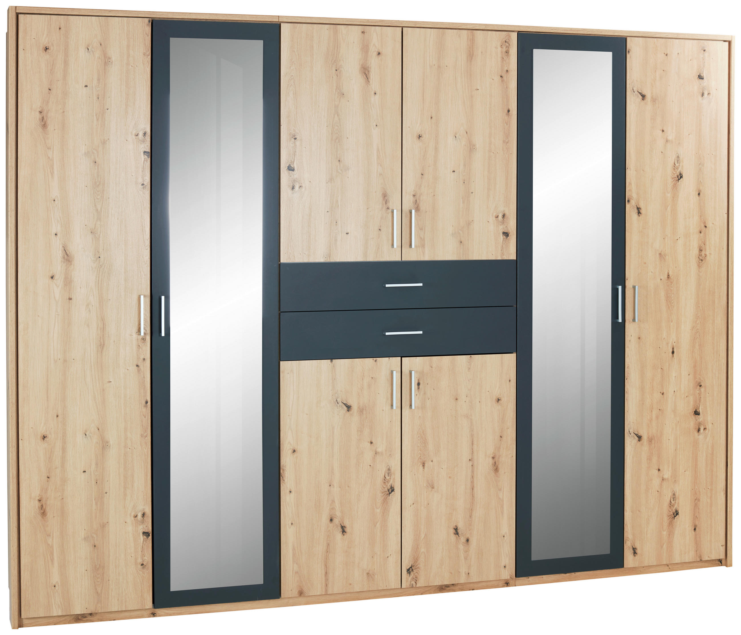 KLEIDERSCHRANK Graphitfarben, Eichefarben  - Eichefarben/Alufarben, Konventionell, Holzwerkstoff/Kunststoff (270/208/58cm) - P & B
