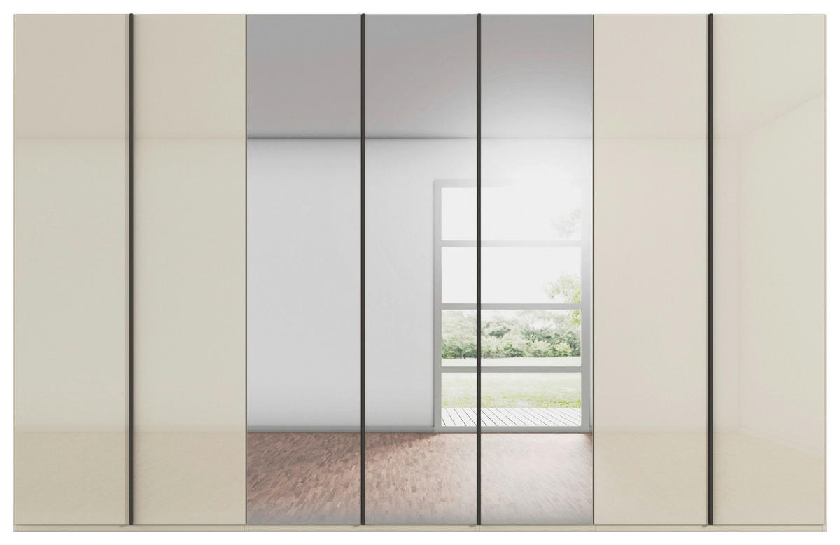 DREHTÜRENSCHRANK 350/235/61 cm,  in Champagner, 7-türig  - Champagner/Graphitfarben, Basics, Glas/Holzwerkstoff (350/235/61cm) - Novel
