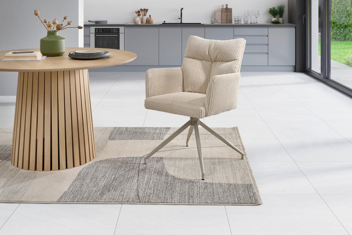 ARMLEHNSTUHL  Sitzfläche 180° drehbar, automatische Rückholfunktion Cord  - Beige/Creme, MODERN, Textil/Metall (57/89/67cm) - MID.YOU