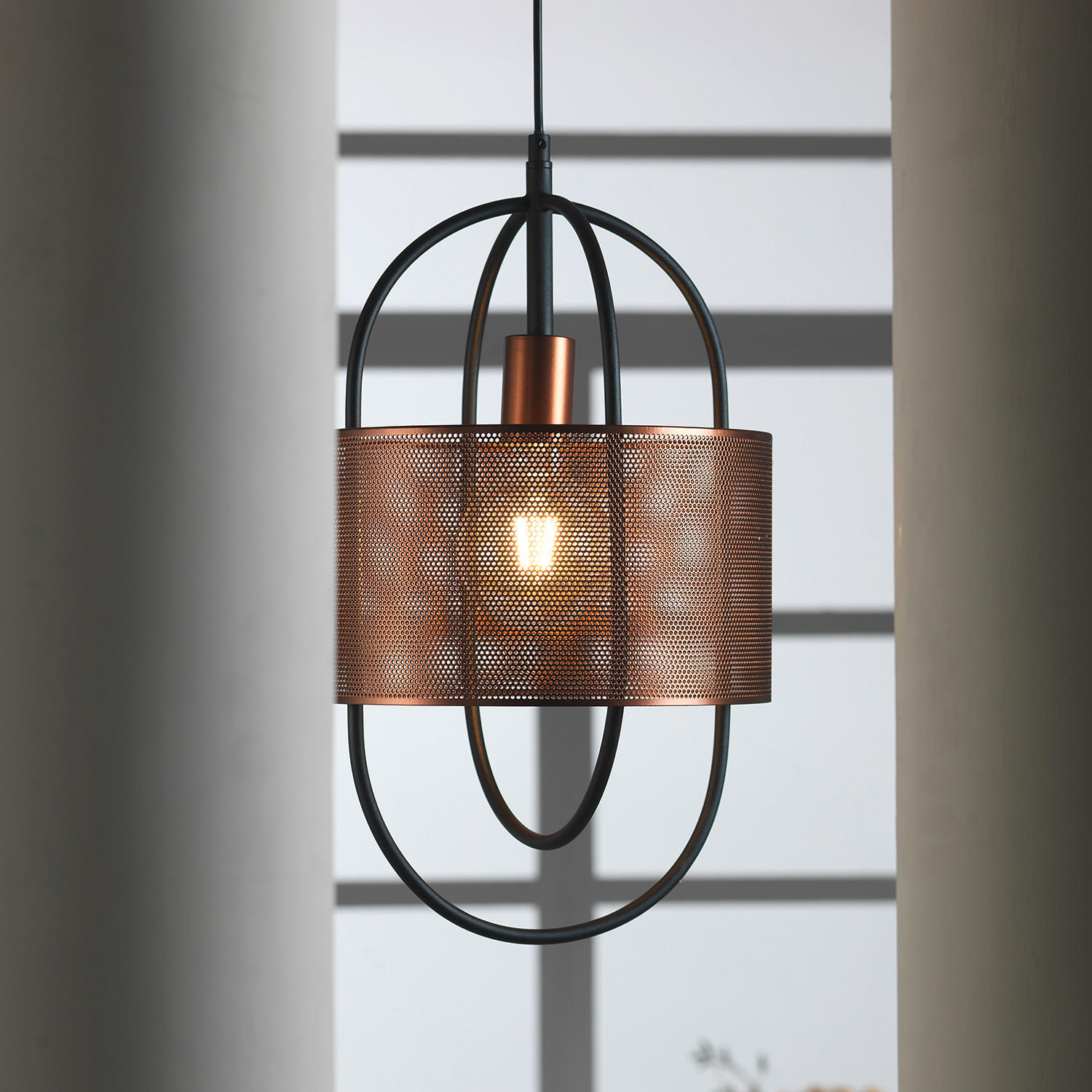 HÄNGELEUCHTE 28/100 cm   - Schwarz/Kupferfarben, Design, Metall (28/100cm)