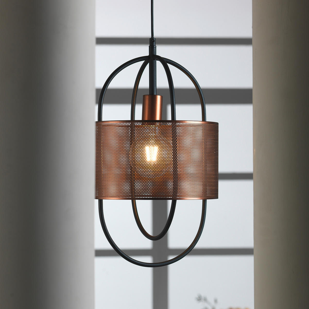 HÄNGELEUCHTE 28/100 cm   - Schwarz/Kupferfarben, Design, Metall (28/100cm)