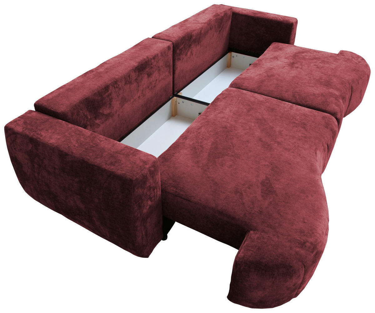 BOXSPRINGSOFA Velours Bordeaux  - Bordeaux/Schwarz, Trend, Kunststoff/Textil (292/71-99/127cm) - Livetastic
