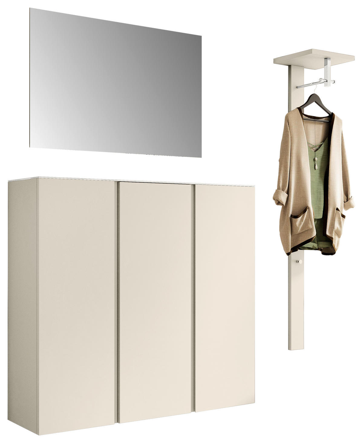 GARDEROBE 3-teilig 170/185/33 cm  - Sandfarben, Design, Glas/Holzwerkstoff (170/185/33cm) - Moderano
