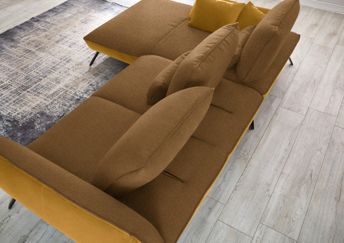 ECKSOFA  in Flachgewebe Goldfarben  191/301 cm  - Goldfarben/Schwarz, Design, Textil/Metall (191/301cm) - Moderano