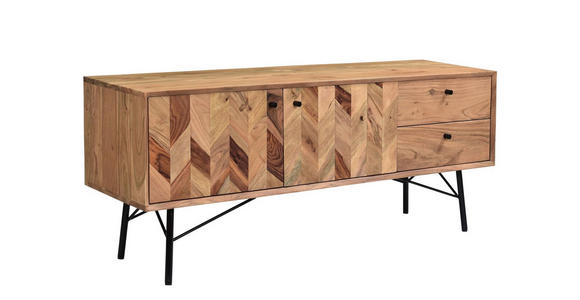 TV-ELEMENT Akazie, Sheesham Hartholz Schwarz, Sheeshamfarben, Akaziefarben - Sheeshamfarben/Schwarz, Natur, Holz/Metall (125/50/35cm) - Ambia Home