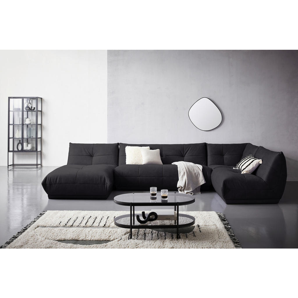 Thumbnail - Livetastic Wohnlandschaft Giselle, Schwarz, Textil, 9-Sitzer, U-Form, einzeln stellbar, 390x210 cm, Made in EU, Rücken e...