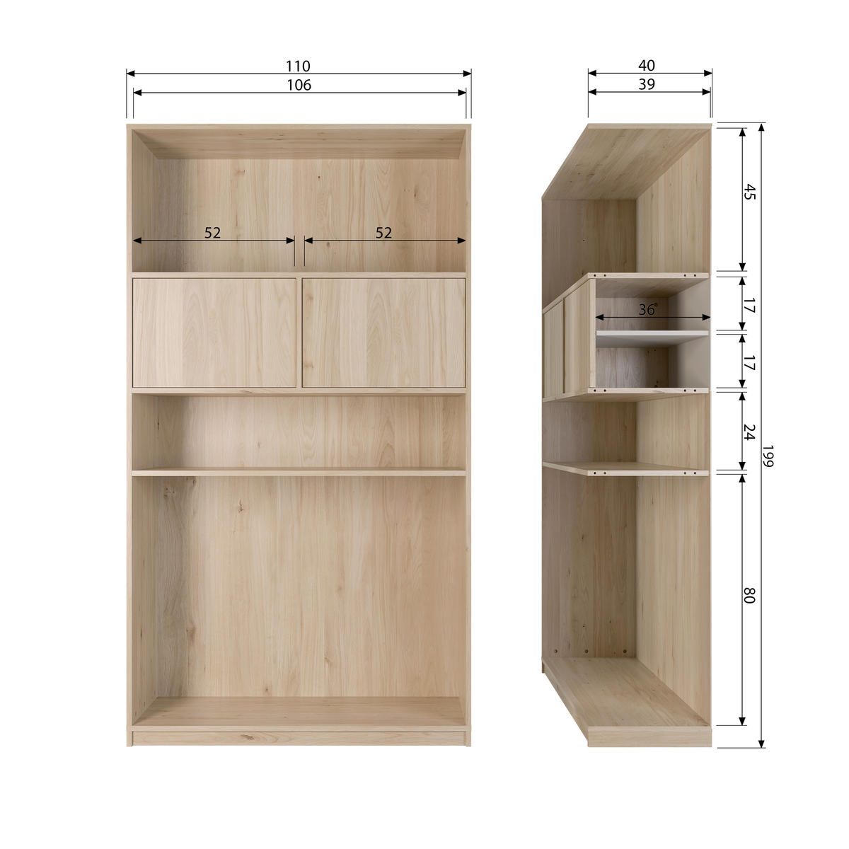 REGAL Eiche furniert Naturfarben  - Naturfarben, Design, Holz (110/199/40cm) - Livetastic