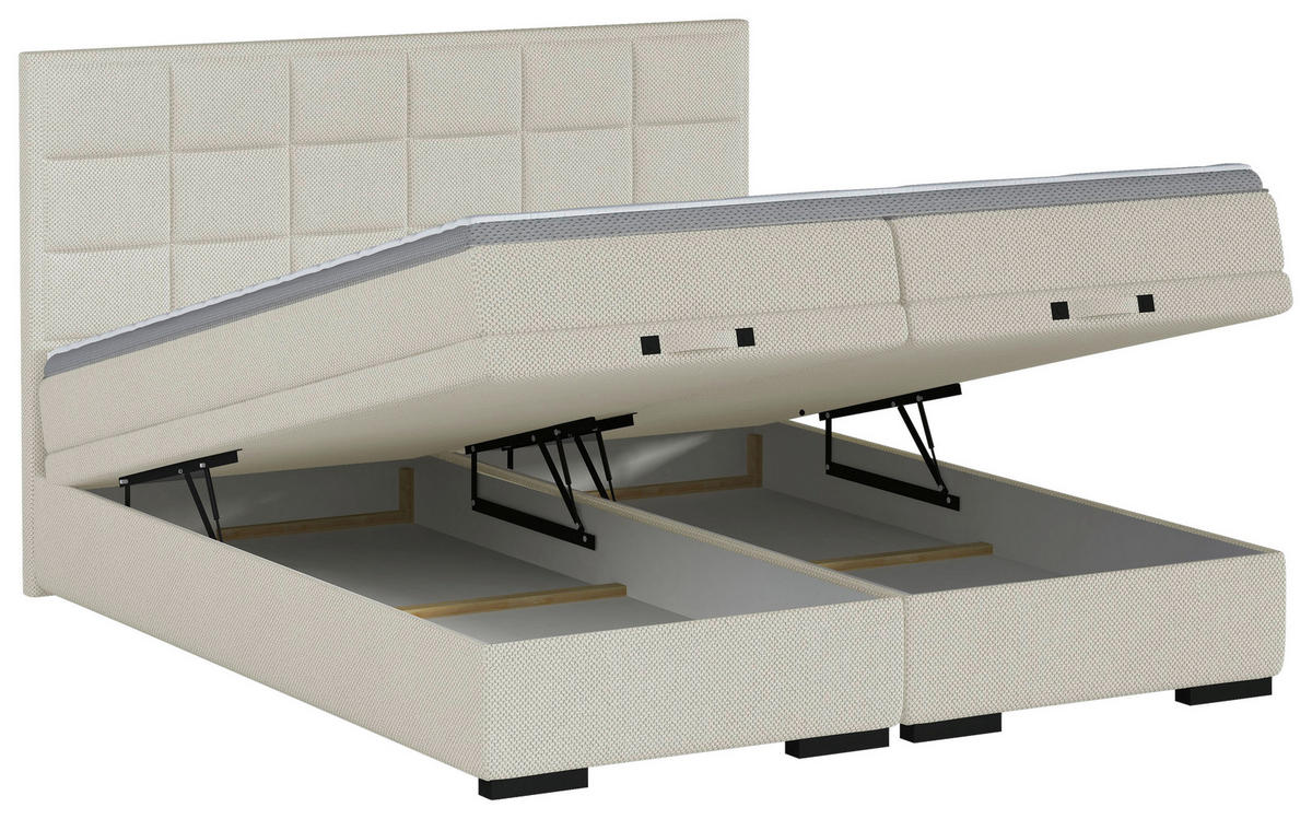 BOXSPRINGBETT 180/200 cm  in Creme  - Creme/Schwarz, KONVENTIONELL, Kunststoff/Textil (180/200cm) - home24