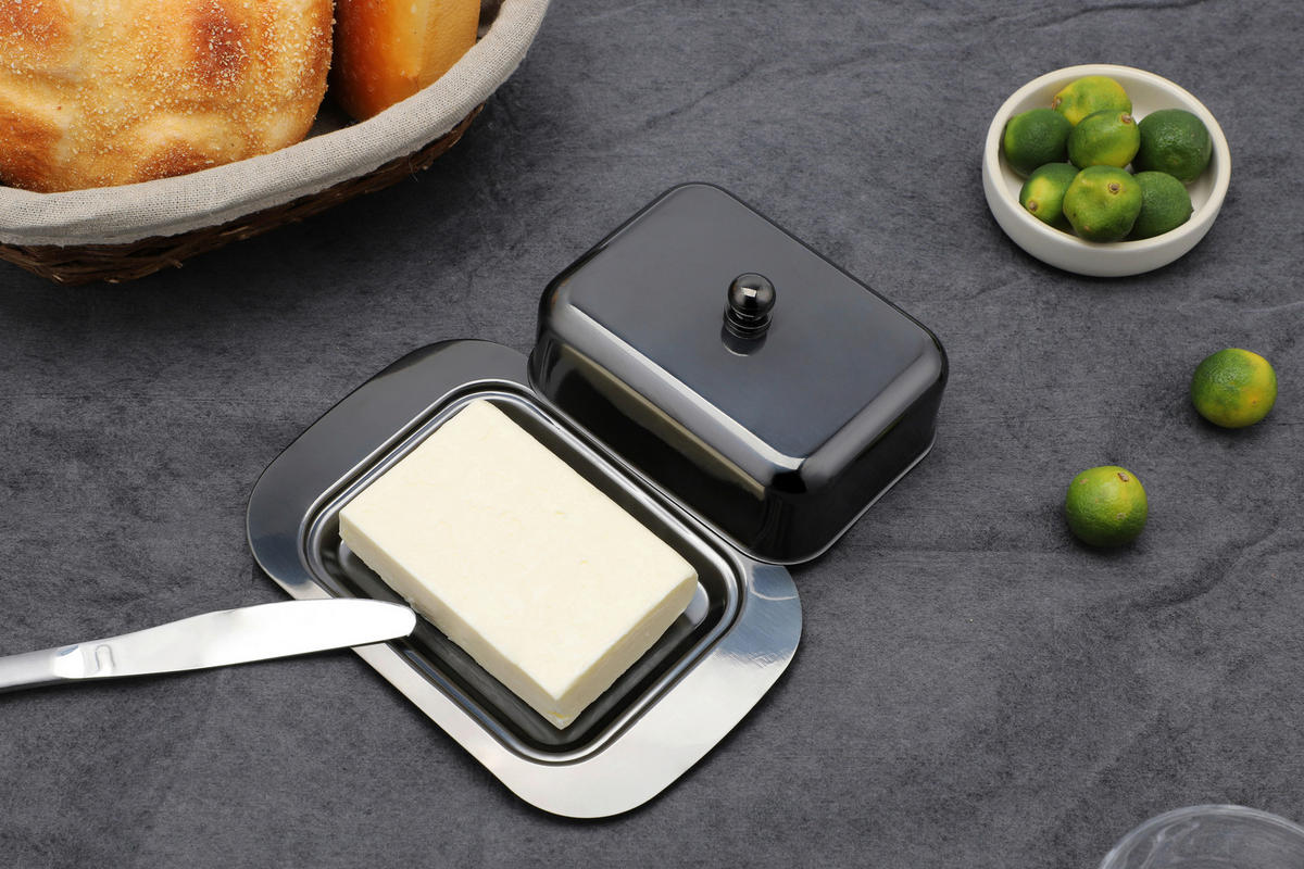 BUTTERDOSE Metall  - Schwarz Hochglanz, Basics, Metall (18,5/12,2/7,0cm) - Echtwerk
