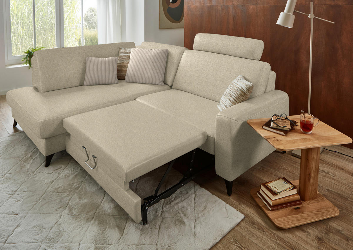 ECKSOFA  Chenille Sandfarben  - Sandfarben/Schwarz, Design, Textil/Metall (182/239cm) - Beldomo Comfort