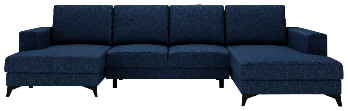 WOHNLANDSCHAFT in Flachgewebe Blau  - Blau/Schwarz, Design, Textil/Metall (156/339/190cm) - Livetastic