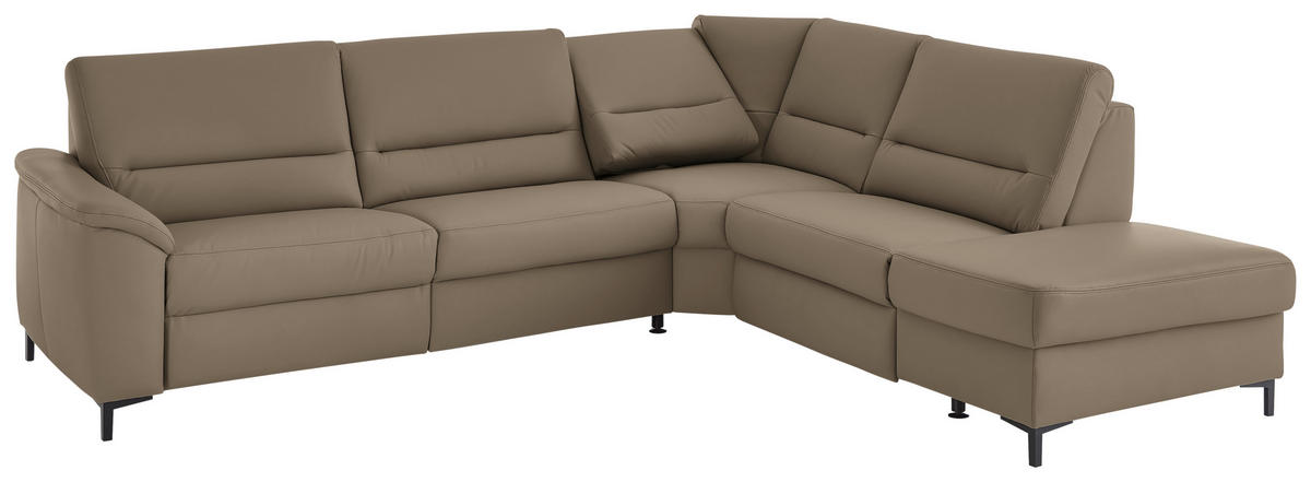 ECKSOFA  in Echtleder Graubraun  290/249 cm  - Graubraun/Schwarz, KONVENTIONELL, Leder/Metall (290/249cm) - Beldomo Premium