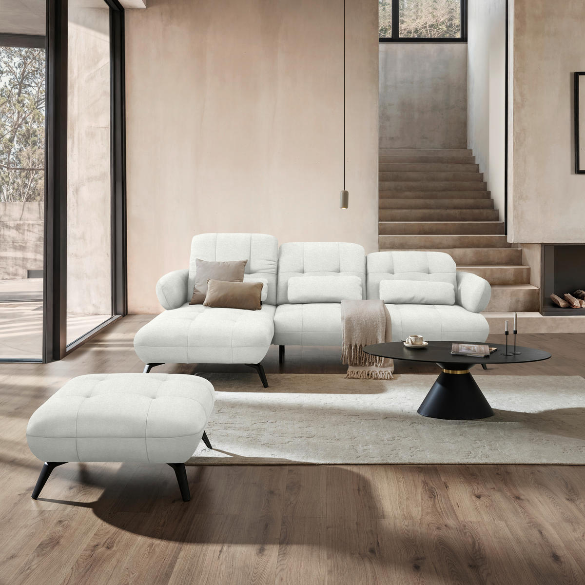 ECKSOFA Flachgewebe Grauweiss  - Schwarz/Grauweiss, Modern, Textil/Metall (180/282cm) - Novel