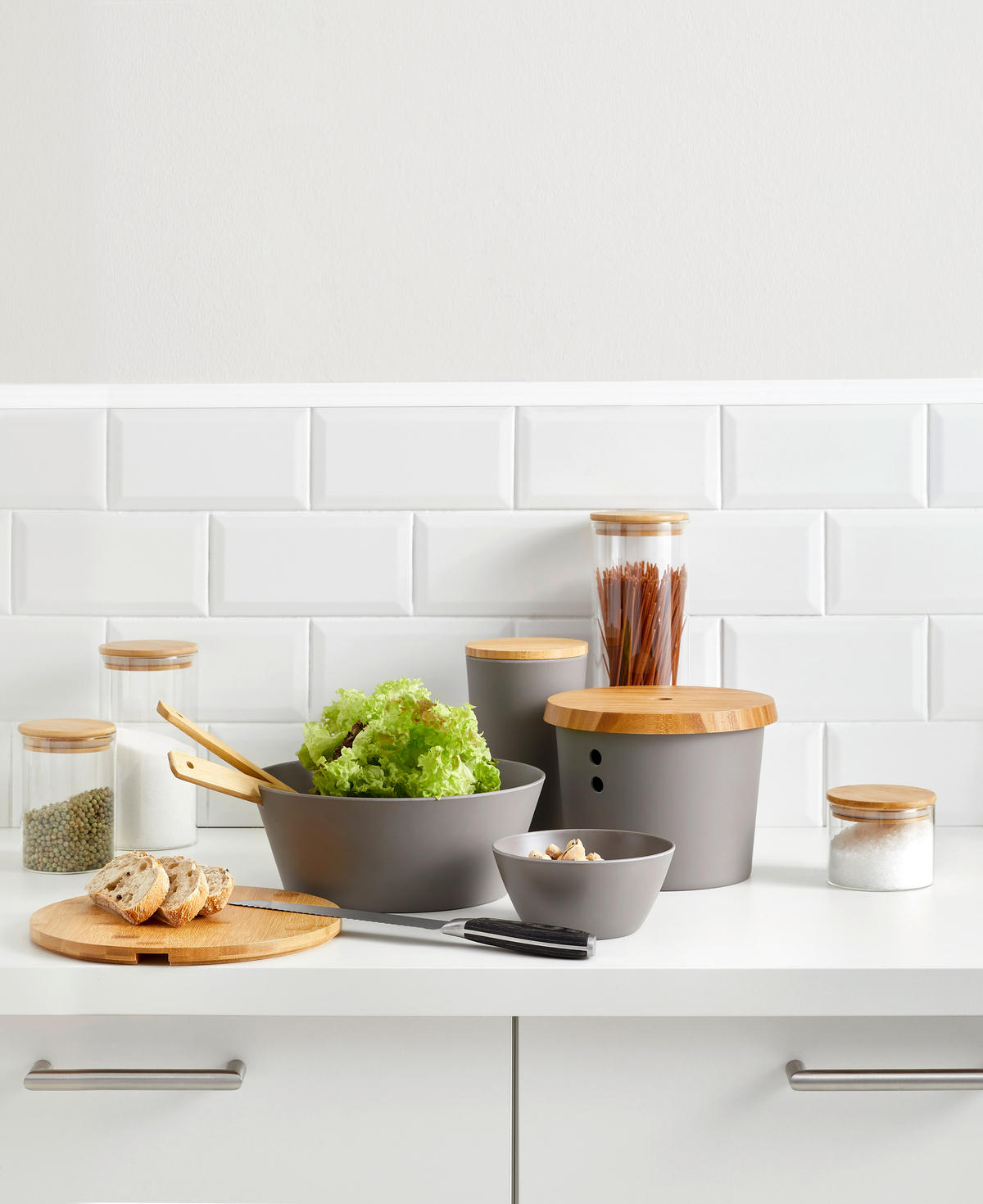 RECIPIENT DEPOZITARE ALIMENTE   - maro/gri, Design, plastic/lemn (11,5/19cm) - Homeware Profession.