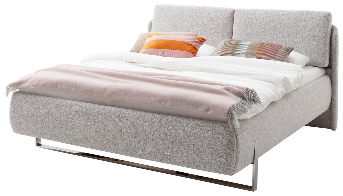 POLSTERBETT 140/200 cm,  in Hellgrau,  - Chromfarben/Hellgrau, Design, Textil/Metall (140/200cm) - Esposa