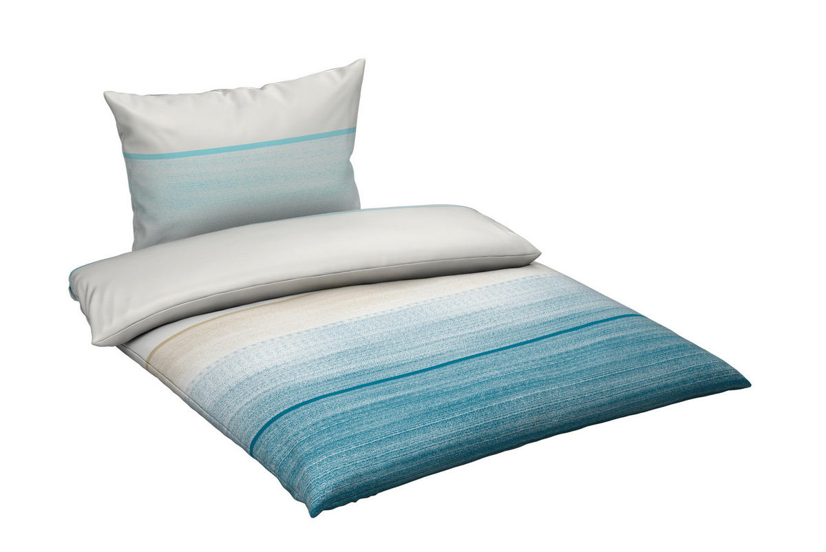 POSTELJINA TANJA 140/200 cm saten plava, bela, bež  - bela/bež, Konvencionalno, tekstil (140/200cm) - Novel