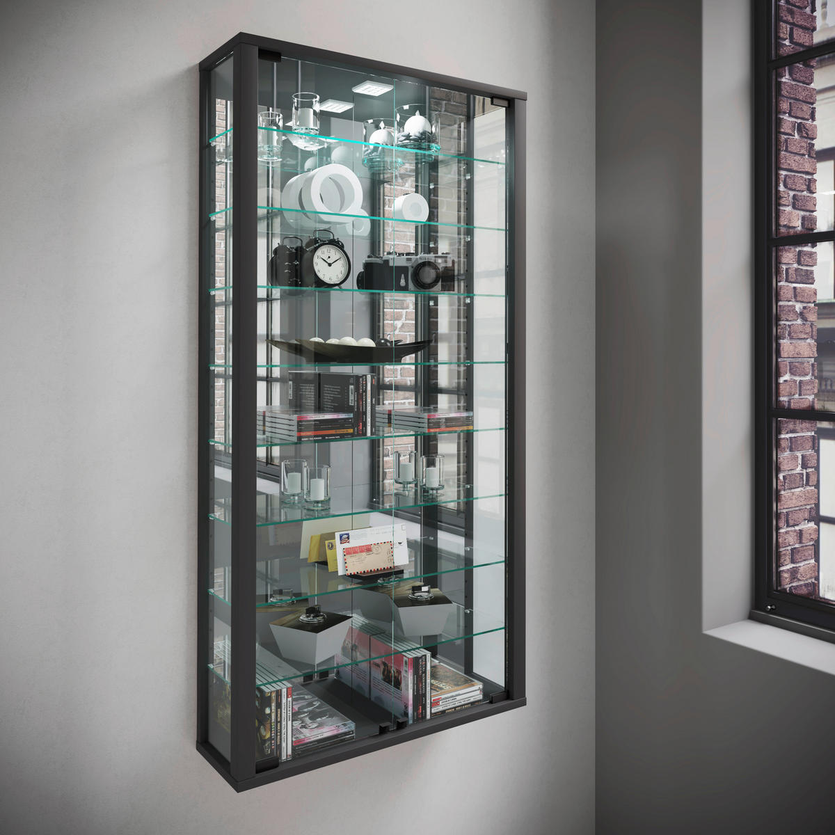 HÄNGEVITRINE in Schwarz  - Schwarz, Modern, Glas/Holzwerkstoff (59/114,3/18cm) - MID.YOU