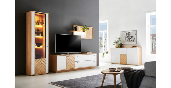 WOHNWAND  in Weiß, Eiche Bianco  297,8/206,9/51,4 cm  - Eiche Bianco/Dunkelgrau, Design, Glas/Holz (297,8/206,9/51,4cm) - Novel