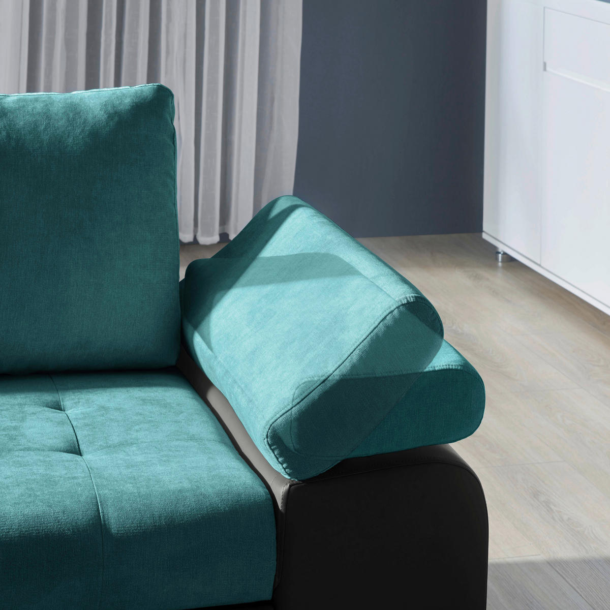 ECKSOFA in Flachgewebe Schwarz, Türkis  - Türkis/Schwarz, Design, Kunststoff/Textil (175/271cm) - MID.YOU