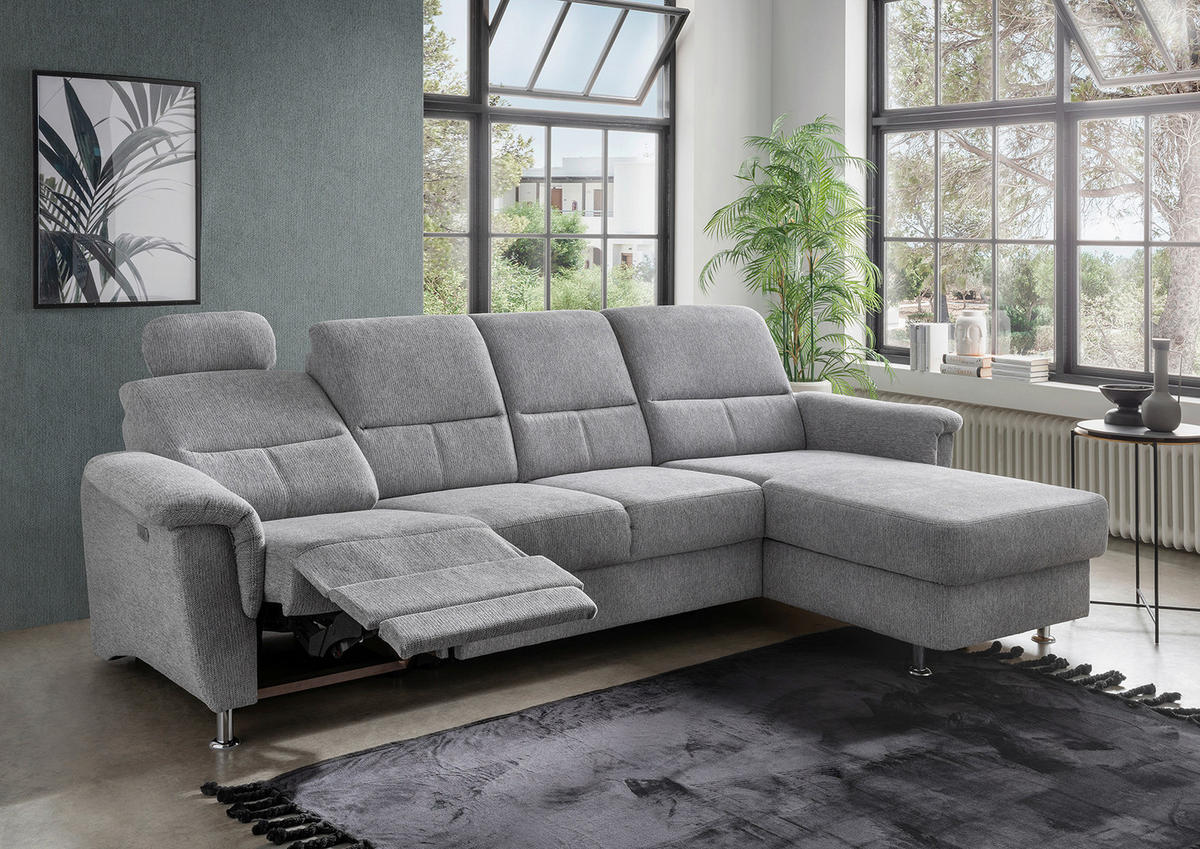 ECKSOFA in Chenille Silberfarben  - Chromfarben/Silberfarben, Konventionell, Textil/Metall (292/165cm) - Livetastic