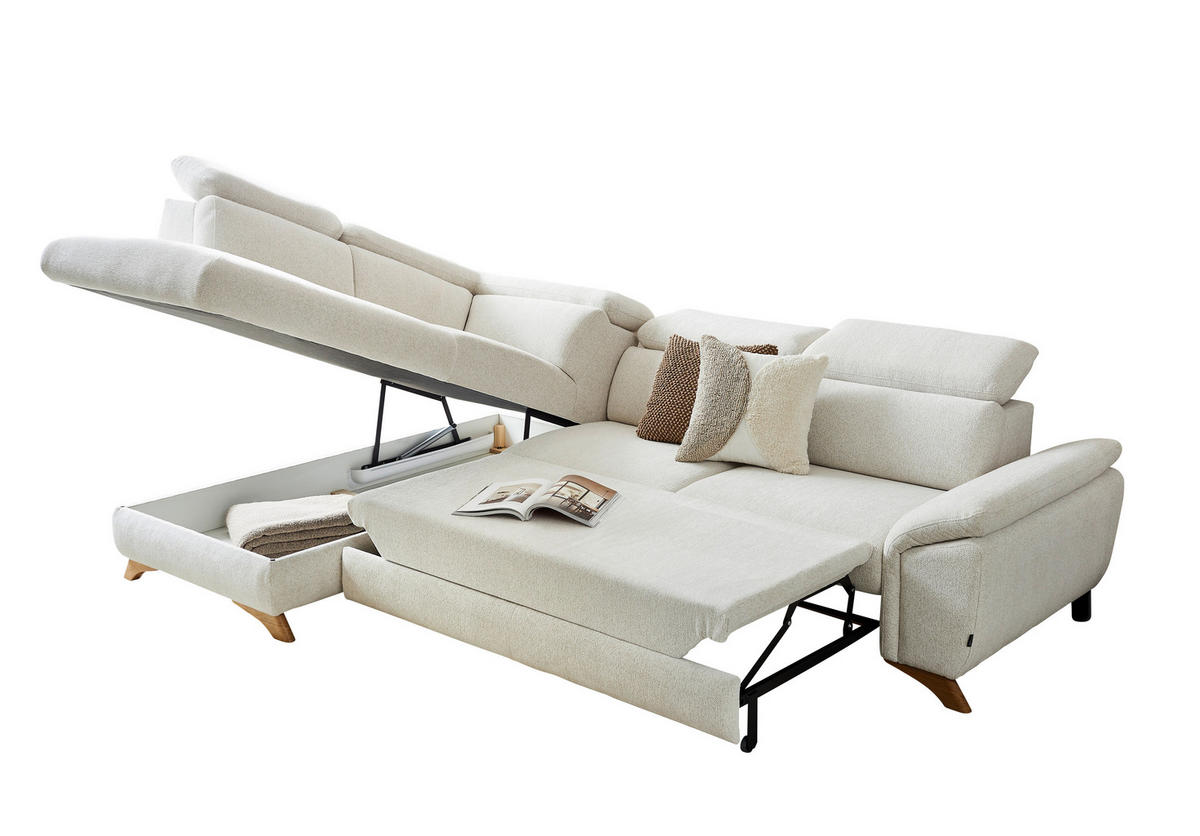 ECKSOFA in Chenille Creme  - Eichefarben/Creme, Modern, Holz/Textil (212/287cm) - Valnatura