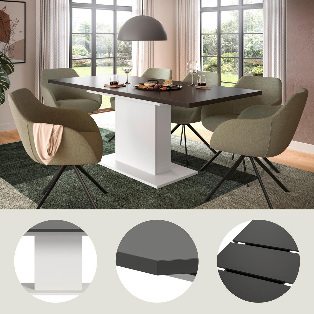 AUSZIEHTISCH Grau rechteckig  ausziehbar  - Weiß/Grau, KONVENTIONELL, Holzwerkstoff (150-190/90/76cm) - MID.YOU