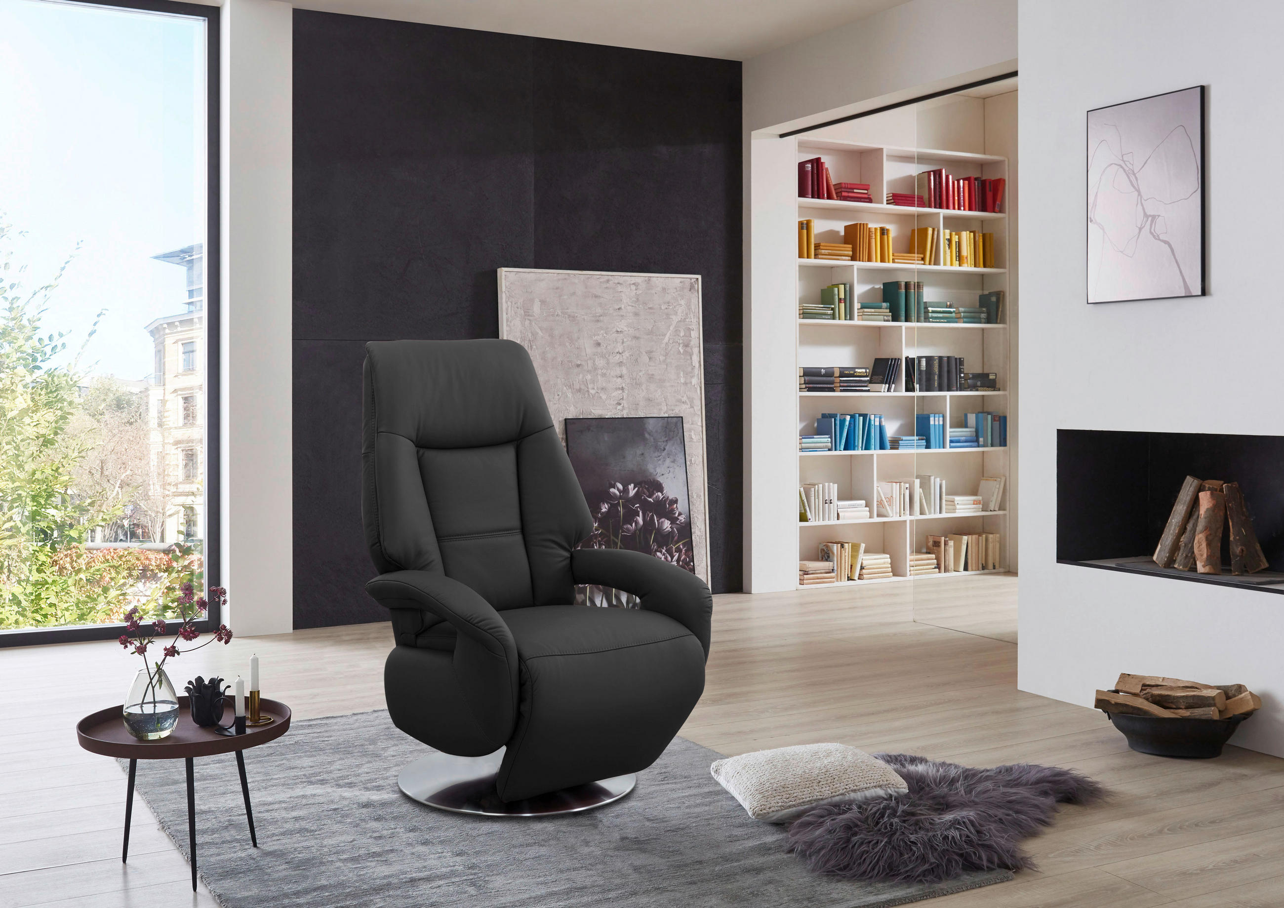 RELAXSESSEL Echtleder    - Chromfarben/Schwarz, KONVENTIONELL, Leder/Metall (74/111/77cm) - Sit & More