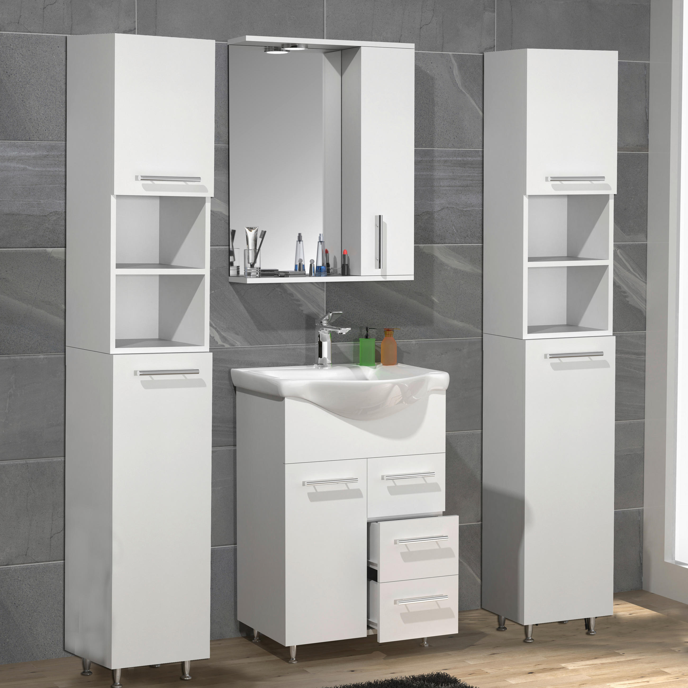 BADEZIMMER 5-teilig  in 115 cm  - Silberfarben/Weiß, MODERN, Glas/Keramik (115cm) - MID.YOU