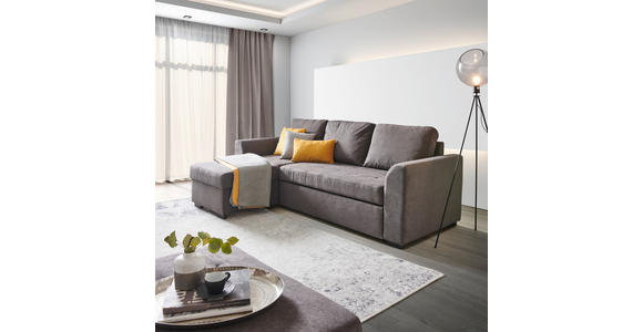 ECKSOFA in Webstoff Dunkelgrau  - Dunkelgrau/Schwarz, Design, Kunststoff/Textil (155/243cm) - Xora