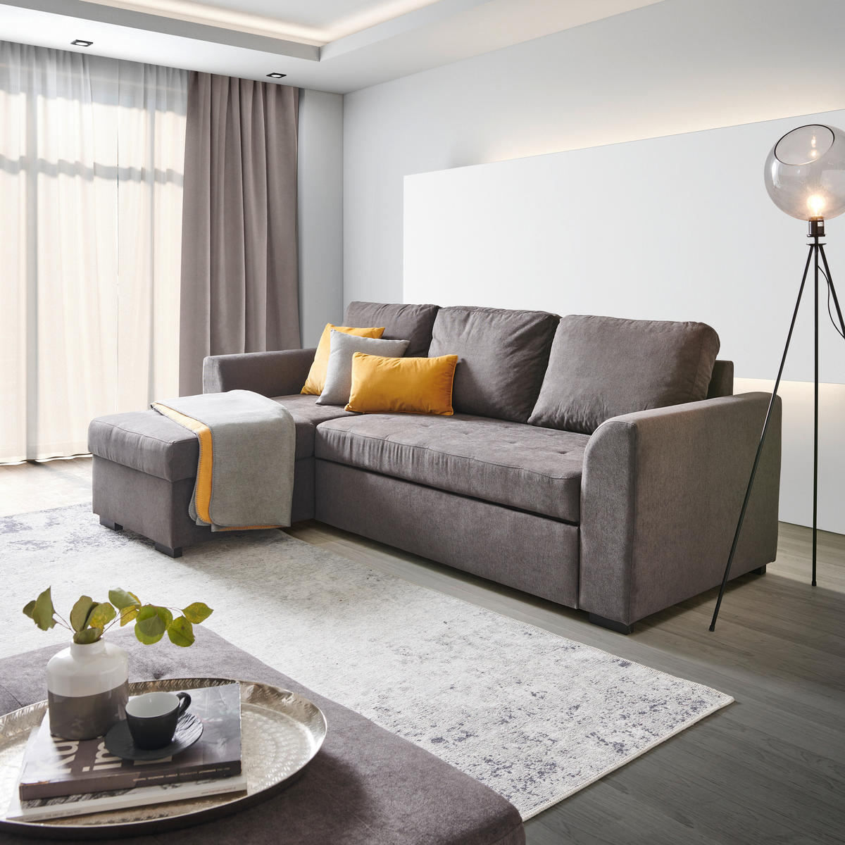 ECKSOFA in Webstoff Dunkelgrau  - Dunkelgrau/Schwarz, Design, Kunststoff/Textil (155/243cm) - Xora