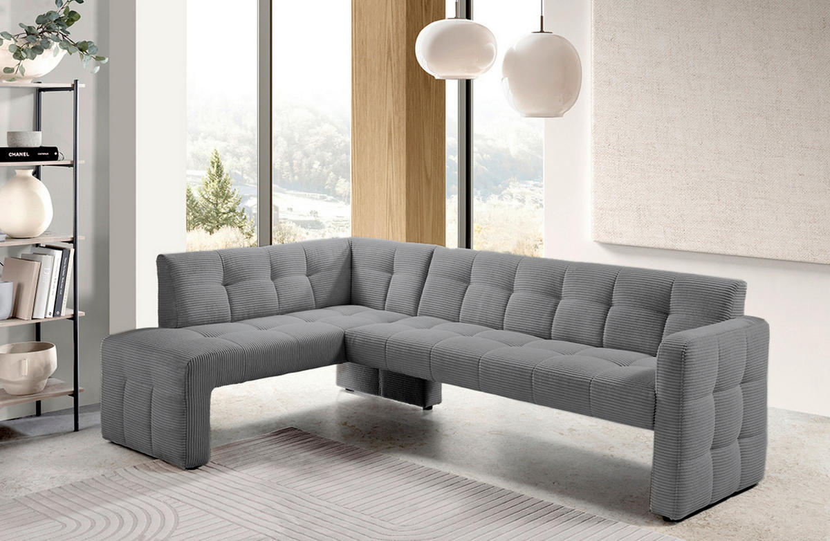 KLUPA KUTNA  svijetlo siva  drvo, tekstil, drvni materijal      - svijetlo siva/crna, Moderno, drvni materijal/drvo (245/157cm) - Livetastic