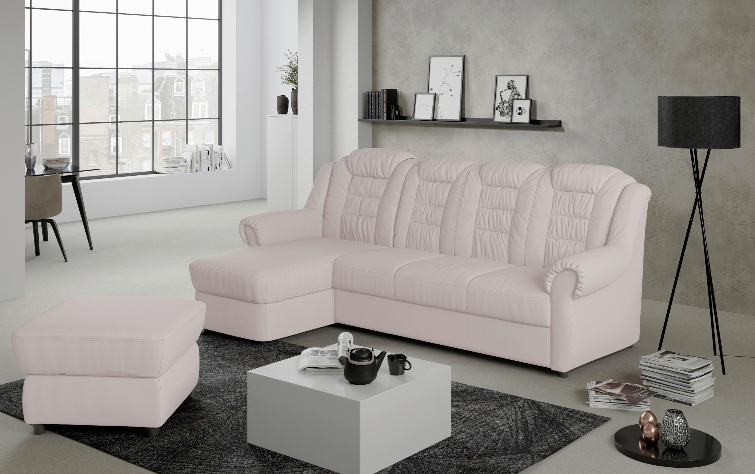 ECKSOFA in Lederlook Hellgrau  - Hellgrau/Schwarz, Konventionell, Kunststoff/Textil (165/262cm) - Livetastic