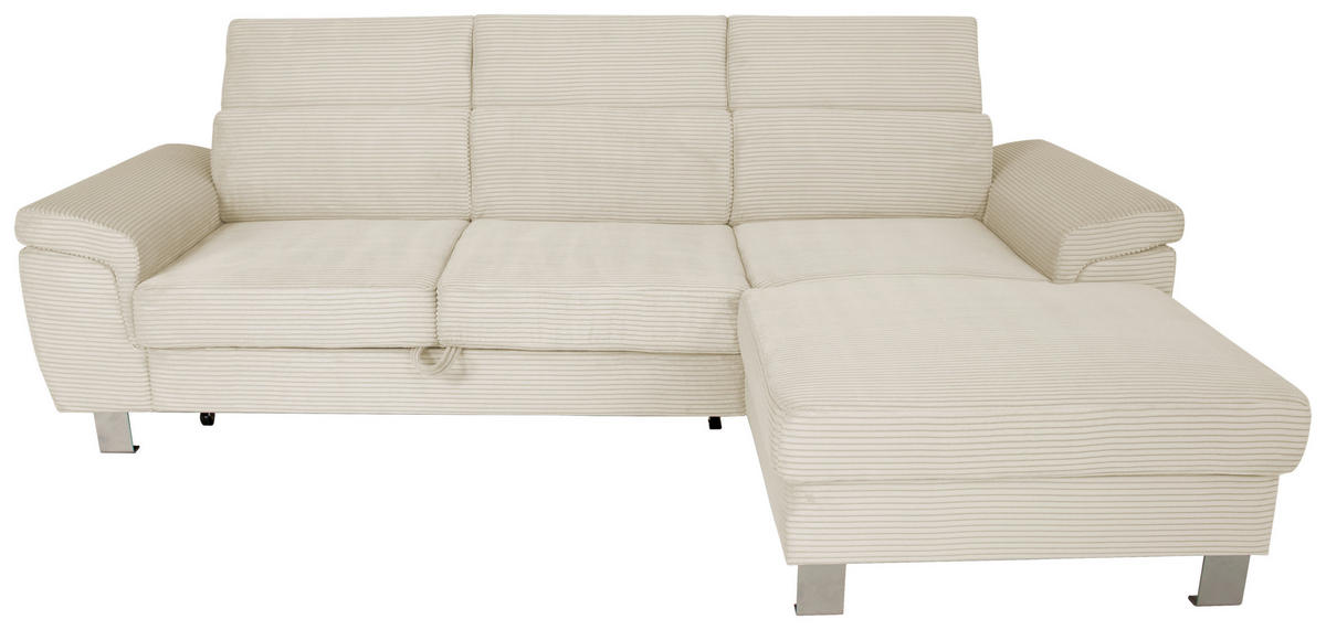 ECKSOFA inkl. Funktionen Naturfarben Cord  - Silberfarben/Naturfarben, Design, Textil/Metall (250/167cm) - Xora