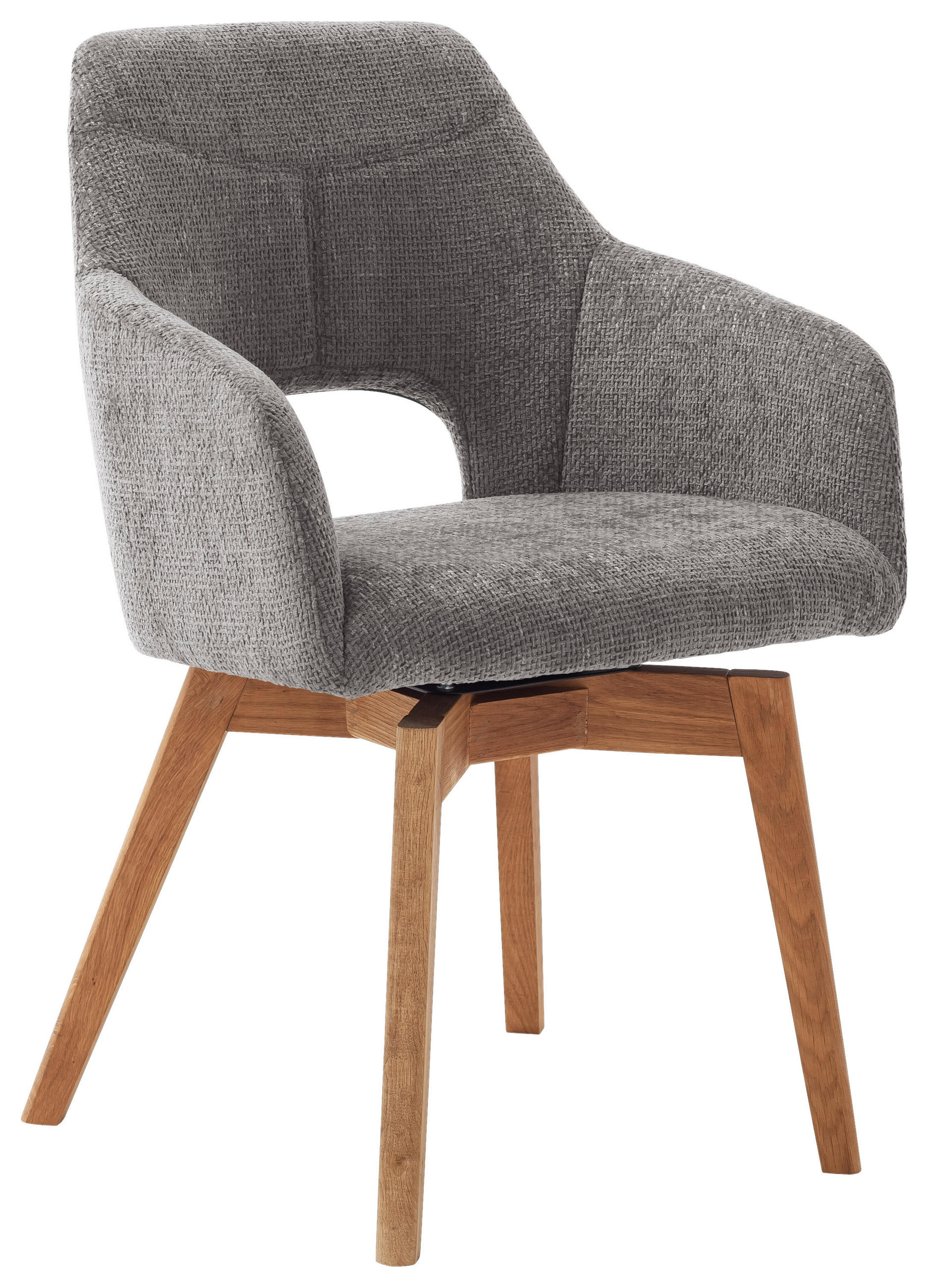 ARMLEHNSTUHL drehbar  Beinauswahl, erweiterbar, Gestellauswahl, abwischbar, Sitzfläche 180° drehbar, automatische Rückholfunktion Mikrofaser  - Wildeiche/Cappuccino, Design, Holz/Textil (57/84/57cm) - Voleo