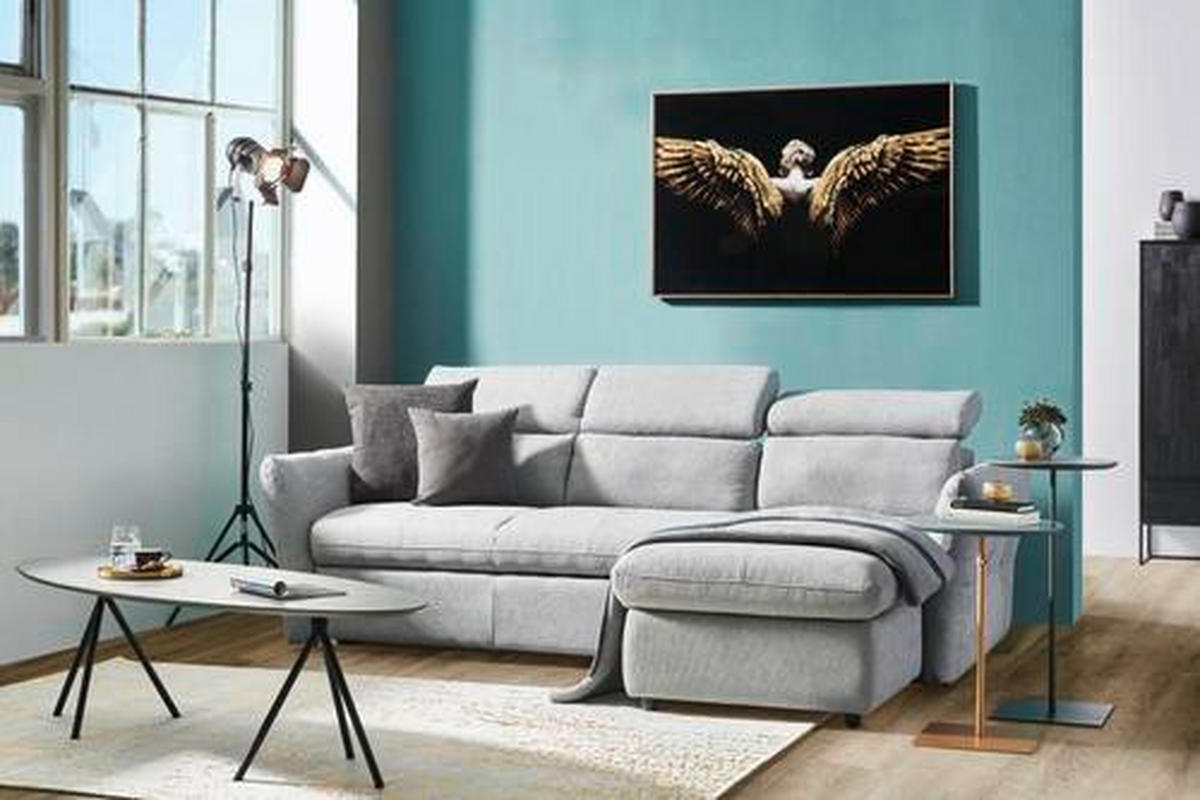 ECKSOFA Hellgrau Mikrofaser  - Hellgrau/Schwarz, Design, Kunststoff/Textil (240/172cm) - Stylife