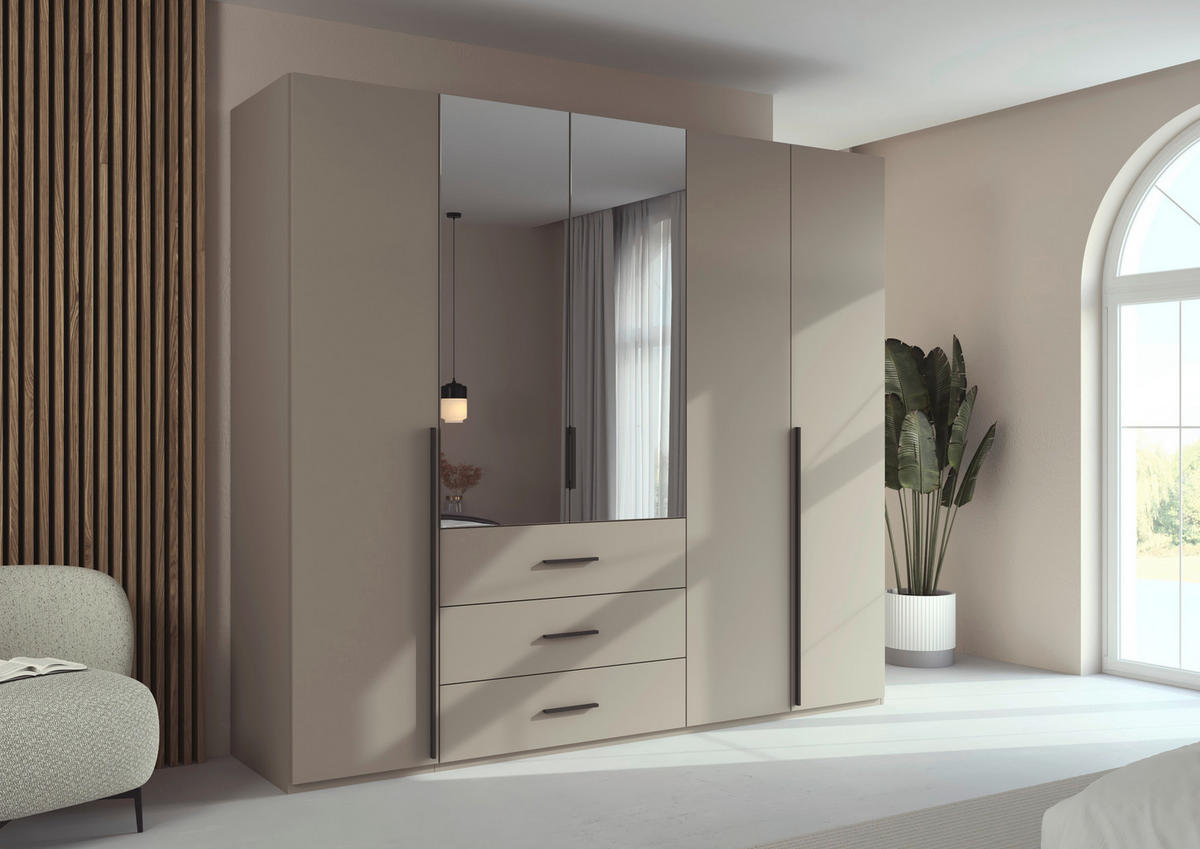 DREHTÜRENSCHRANK 251/223/60 cm,  in Fango, 5-türig  - Fango/Graphitfarben, Design, Glas/Holzwerkstoff (251/223/60cm) - home24