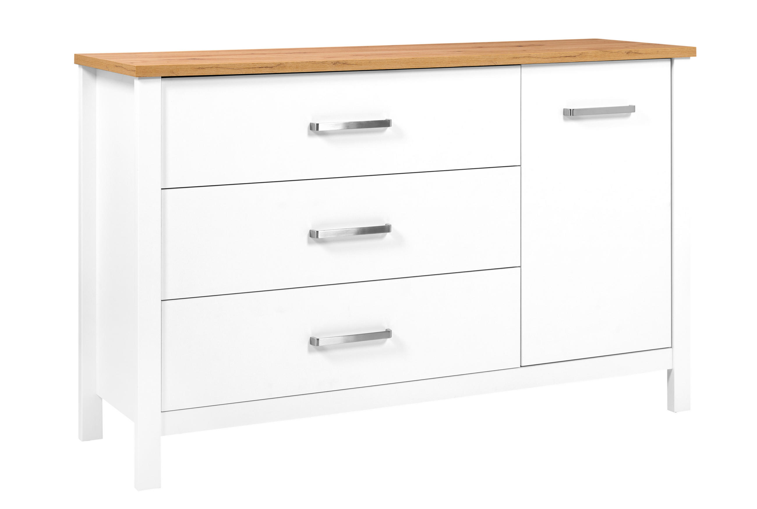 KOMODA   148/92/45 cm   bijela, hrast Artisan  - bijela/srebrne boje, Romantično / ladanjski, drvni materijal/metal (148/92/45cm)