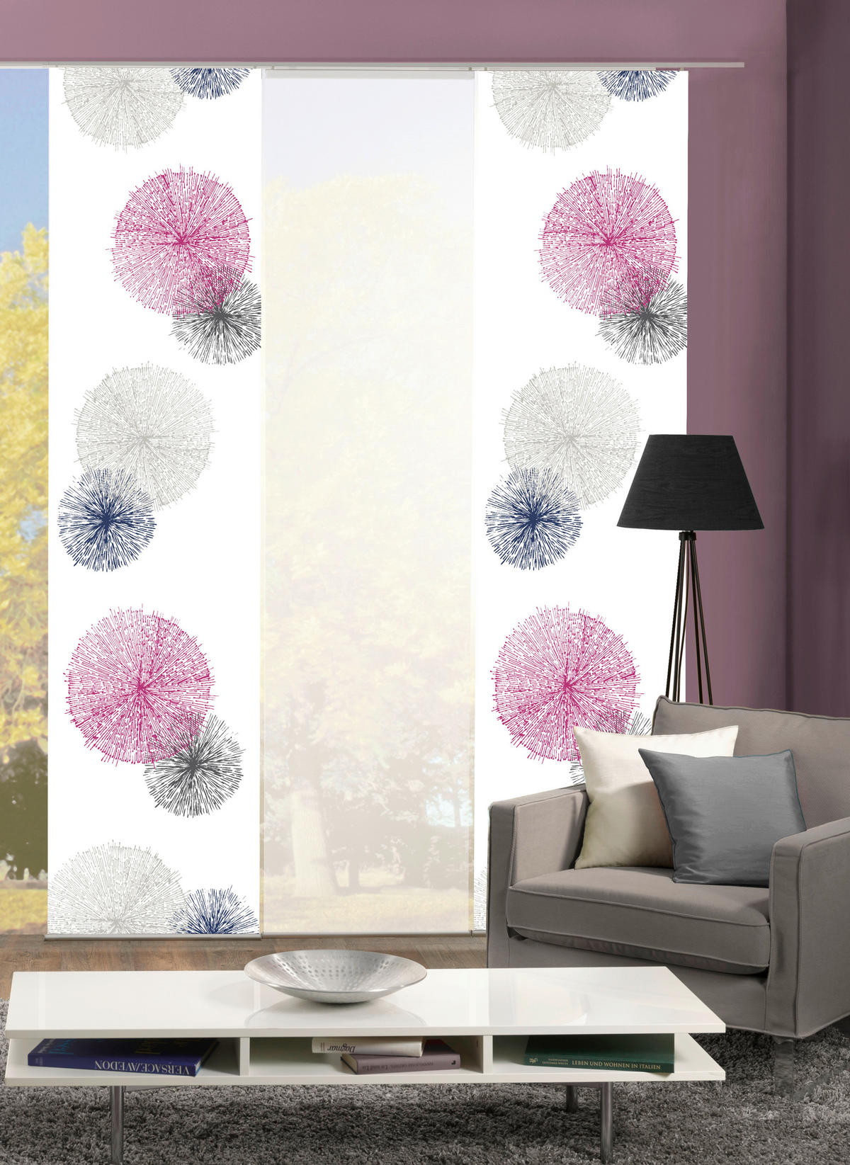 FLÄCHENVORHANG RAWLINS, 3-TLG.  3 Stück  blickdicht   60/245 cm  - Flieder, Basics, Textil (60/245cm)