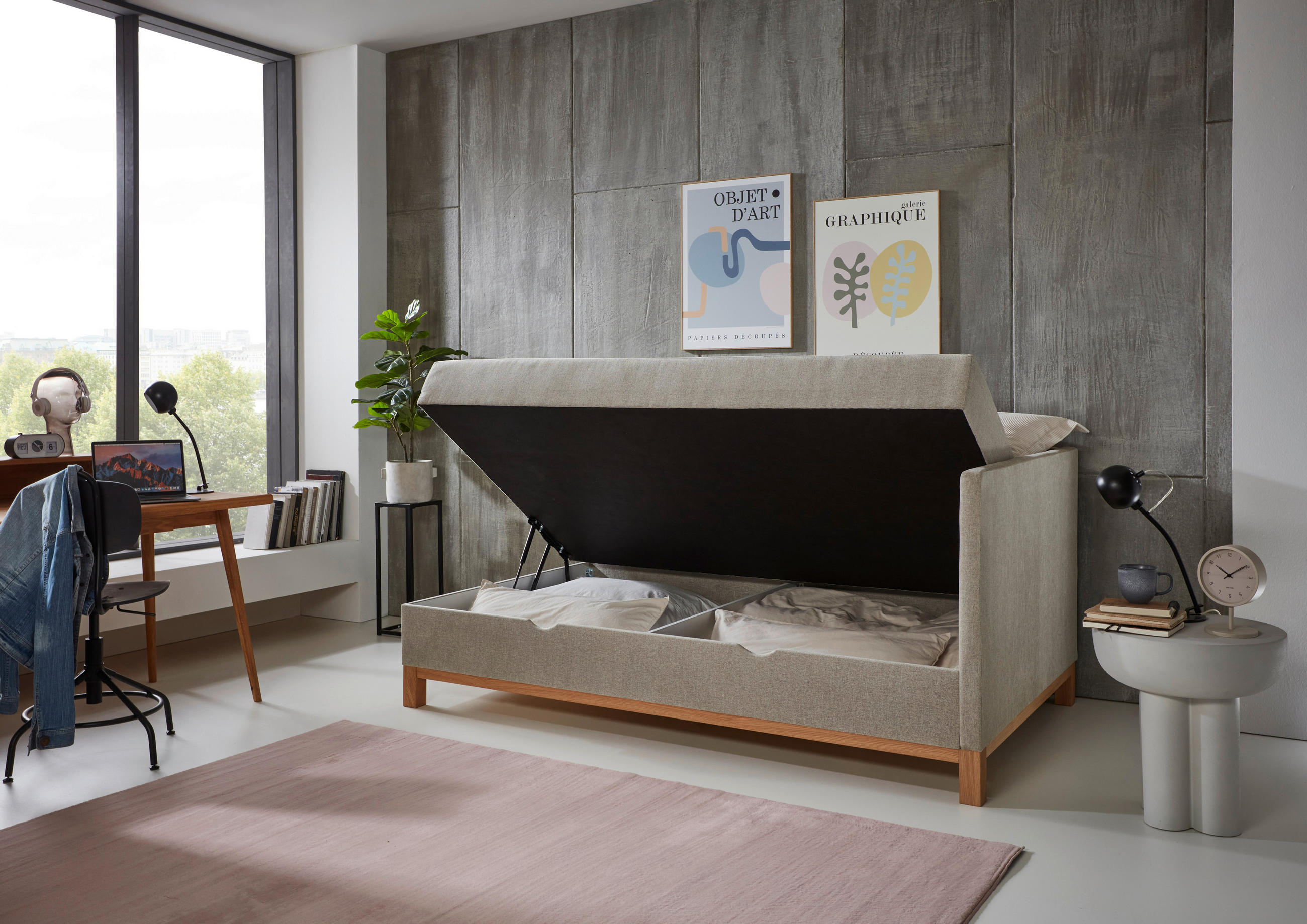 BOXBETT 90/200 cm  in Taupe  - Taupe/Eichefarben, Design, Holz/Textil (90/200cm) - Boxxx